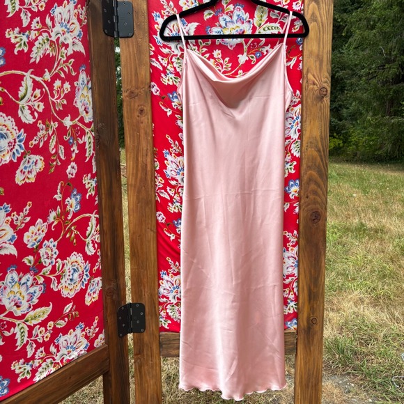 Dresses & Skirts - Bebe Baby Pink Satin Cowl Neck Midi Slip Wedding Guest Dress Size M